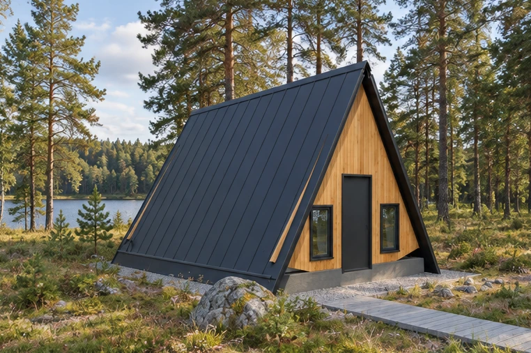 Лесной A-frame: частный дом, визуализация по модели